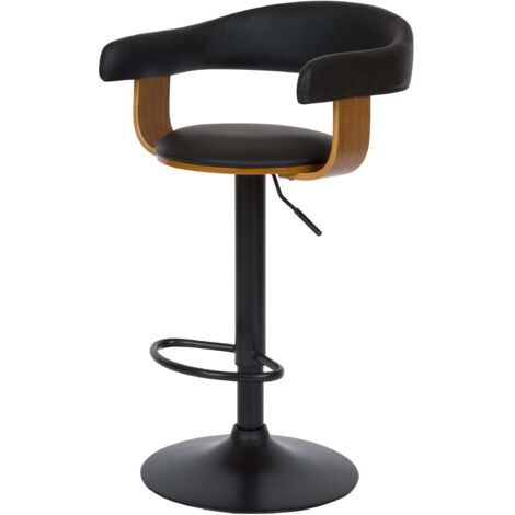 Rendez-Vous Déco – Chaise de bar réglable 62-84 cm en PU noir – Dossier enveloppant – Pieds en métal – Confort optimal pour espaces modernes