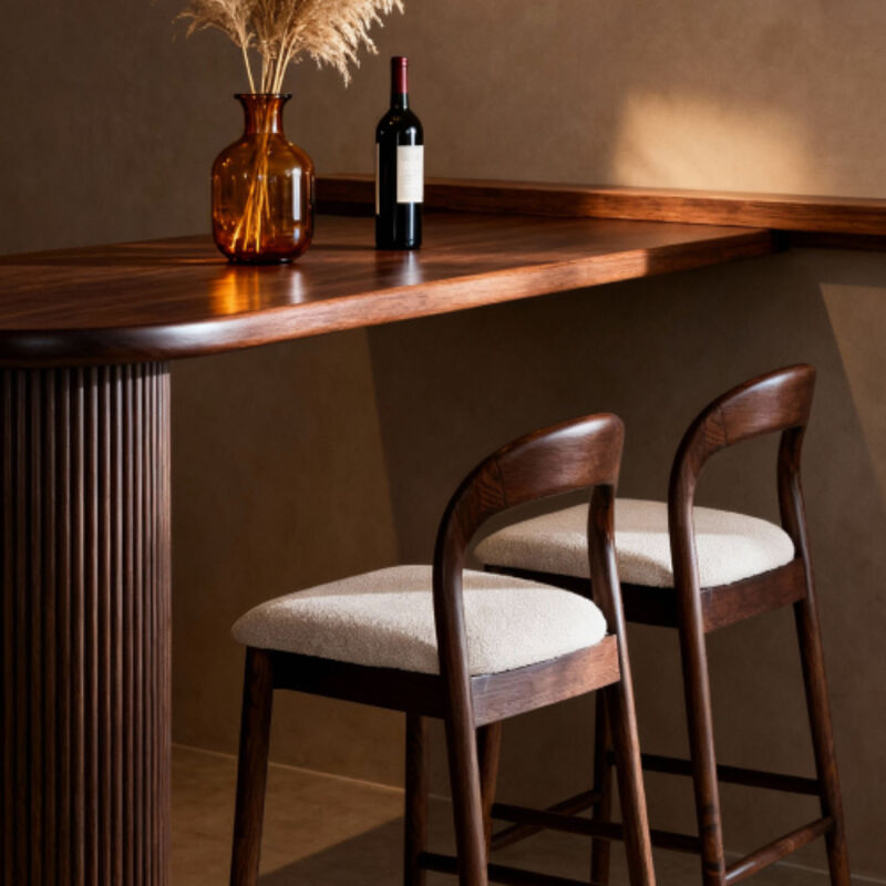 Chaise de bar rembourrée en bois massif et tissu noyer