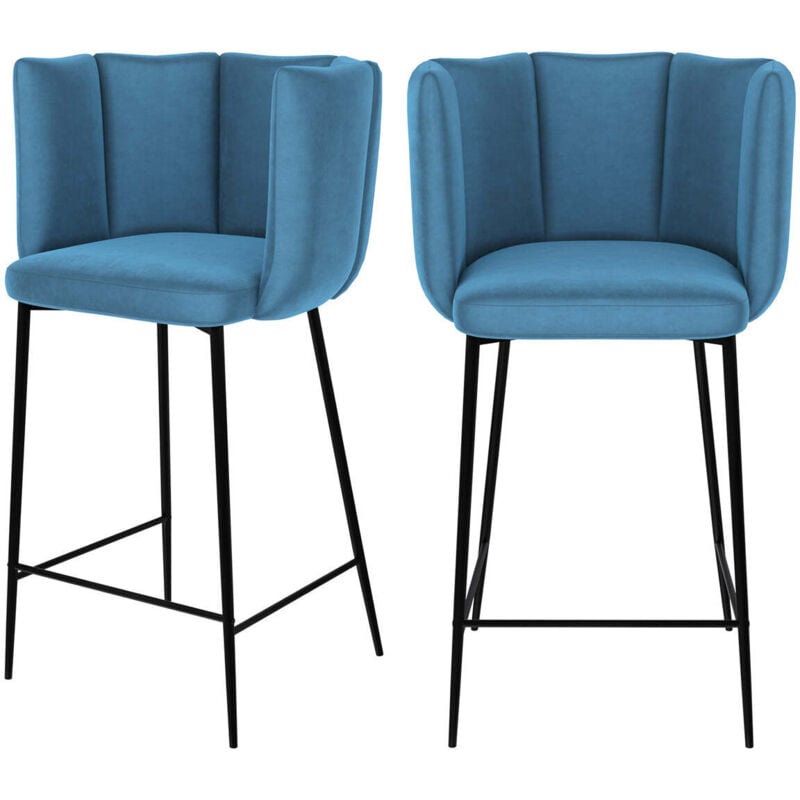 Lot de 2 chaises pour îlot central 67 cm en velours bleu - ROSY