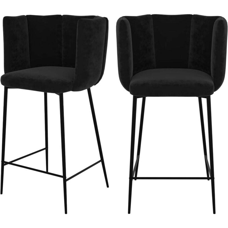 Lot de 2 chaises pour îlot central 67 cm en velours noir - ROSY