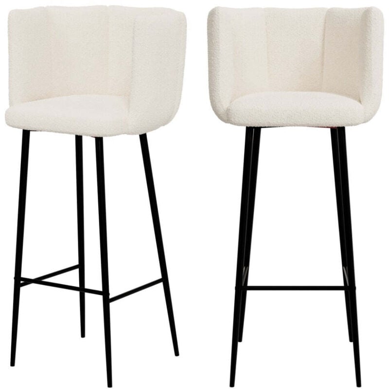 Rendez-vous Déco - Lot de 2 chaises de bar en tissu bouclé beige 75 cm - rosy