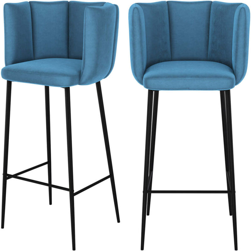 Rendez-vous Déco - Lot de 2 chaises de bar en velours bleu 75 cm - rosy