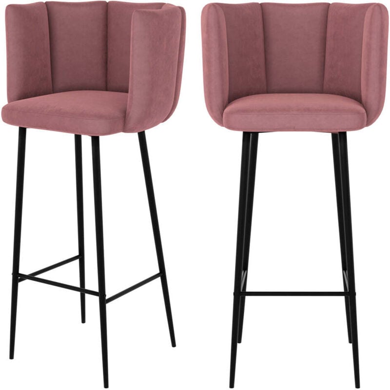 Rendez-vous Déco - Lot de 2 chaises de bar en velours rose 75 cm - rosy