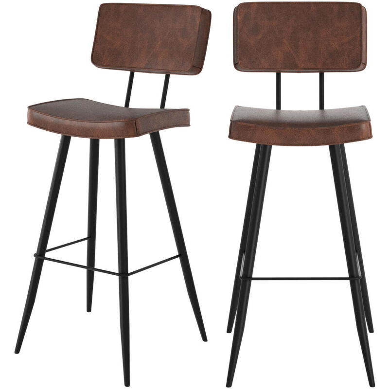 Rendez-vous Déco - Lot de 2 chaises de bar marron en cuir synthétique 75.5 cm - texas Rendez-vous Déco - Lot de 2 chaises de bar marron en cuir synthétique 75.5 cm - texas