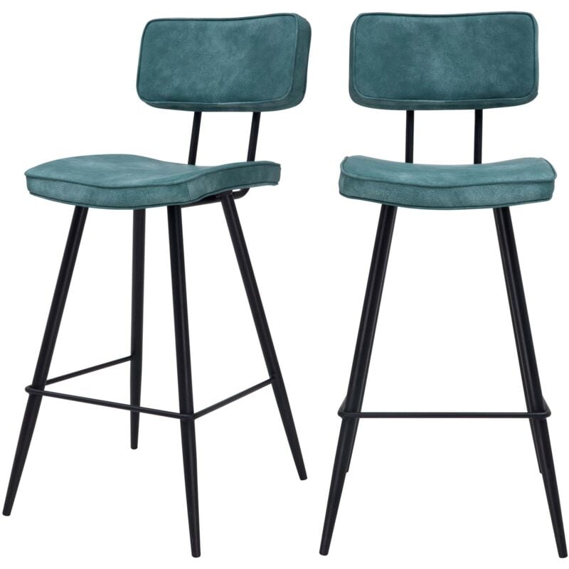 Rendez-vous Déco - Lot de 2 chaises pour îlot central 66 cm en cuir synthétique bleu - texas