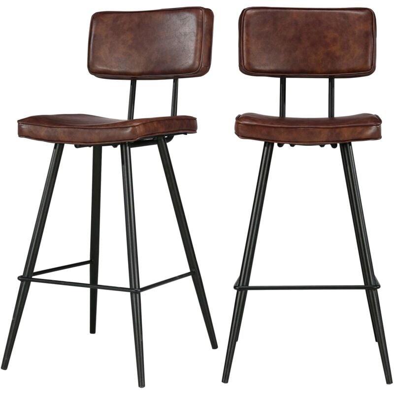Rendez-vous Déco - Lot de 2 chaises de bar mi-hauteur 66 cm en cuir synthétique marron - texas