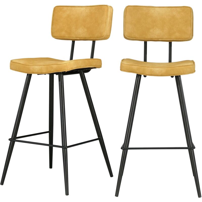 Rendez-vous Déco - Lot de 2 chaises de bar mi-hauteur 66 cm cuir synthétique jaune - texas