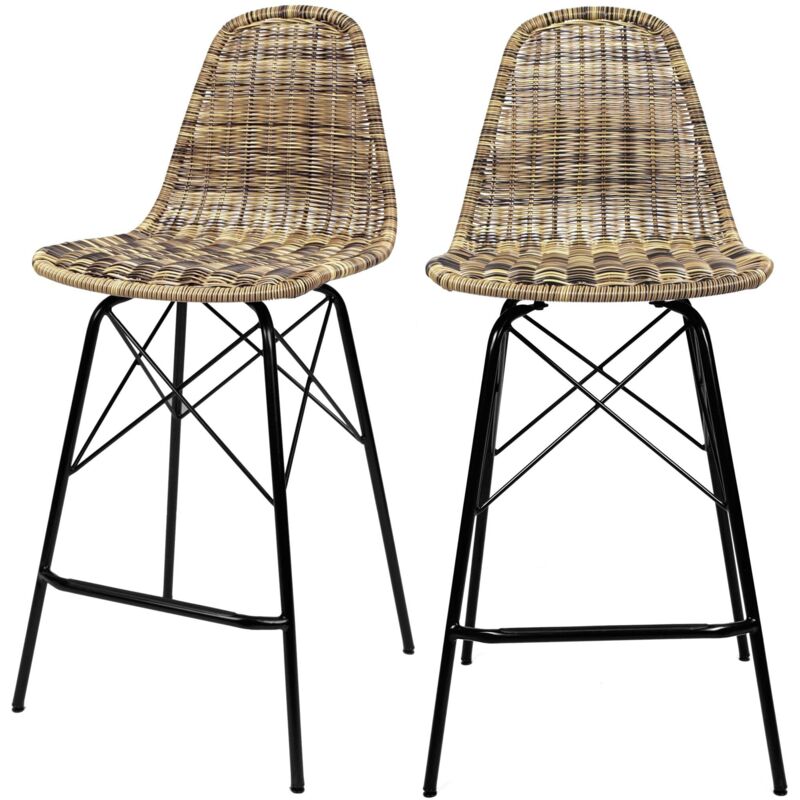 Rendez-vous Déco - Lot de 2 chaises de bar 63 cm en résine tressé marron - tiptur