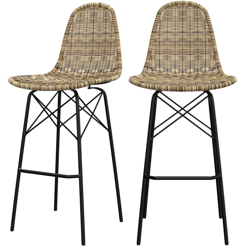 Lot de 2 chaises de bar 76 cm en résine tressée beige - TIPTUR