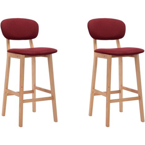Chaise de bar tissu bordeaux et bois de hêtre massif Kamila - Lot de 2