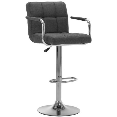Chaise de bar tissu gris foncé et pied métal chromé Nexur