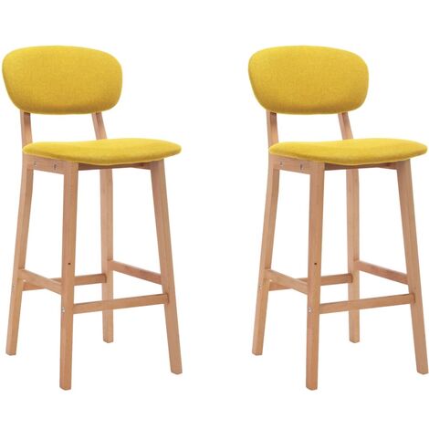 Chaise de bar tissu jaune moutarde et bois de hêtre massif Kamila - Lot de 2