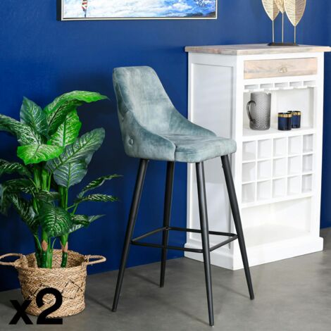 Chaise de bar velours bleu pétrole (lot de 2) MALMOE