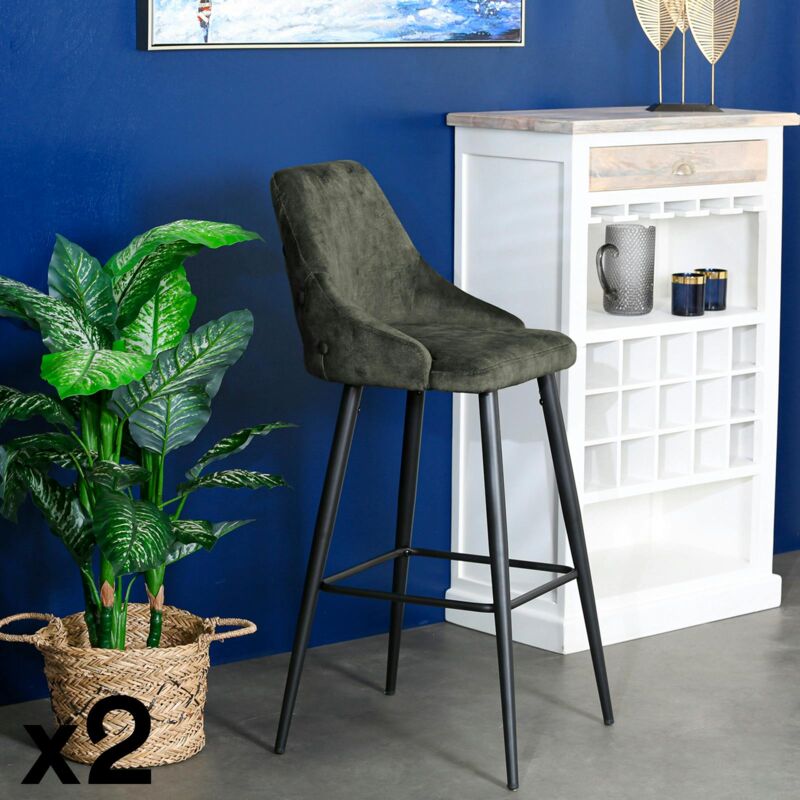 Pier Import - Chaise de bar velours vert kaki (lot de 2) malmoe