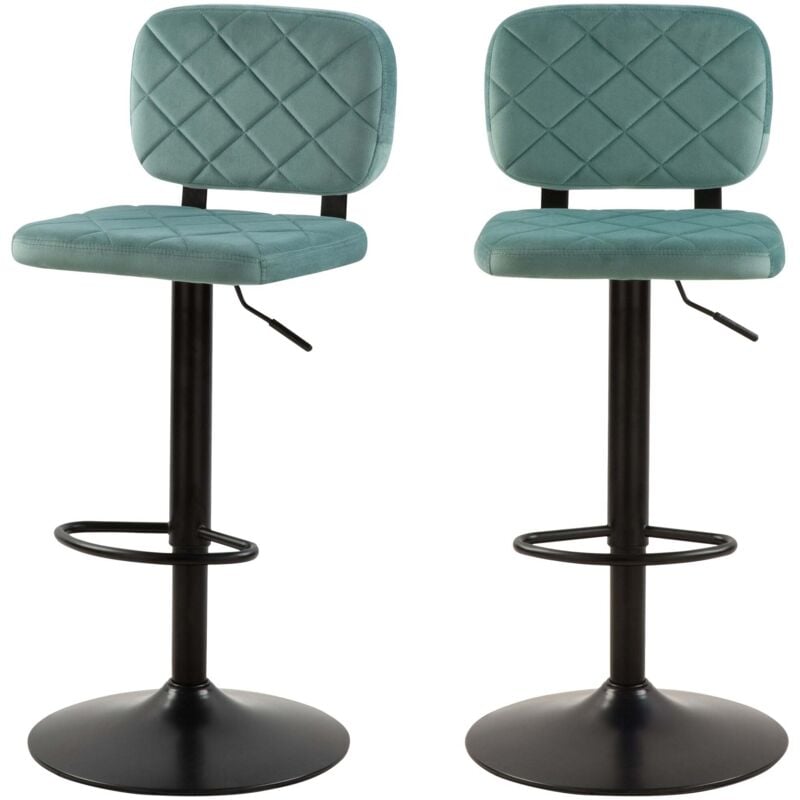 Lot de 2 chaises de bar réglables 60/81 cm en velours vert d'eau - viktor
