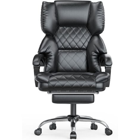 Chaise De Bureau à Dossier Haut en Cuir PU, avec Repose-Pieds, Dossier Inclinable, Siège Rembourré, Hauteur Réglable, Capacité 150 kg Noir, WOWTTRELAX