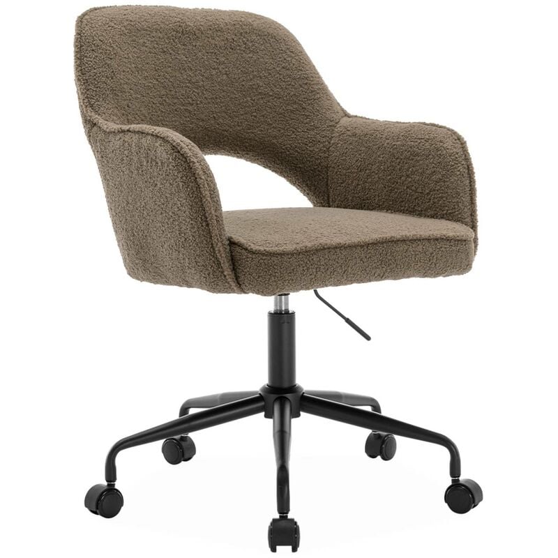 Chaise de bureau à roulettes bouclettes taupe. Jim. L 60 x P 62 x H 89 / 99cm