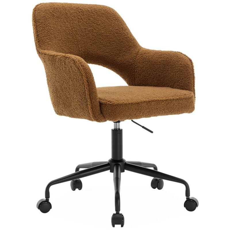 Sweeek - Chaise de bureau à roulettes bouclettes ocre. Jim. l 60 x p 62 x h 89 / 99cm.