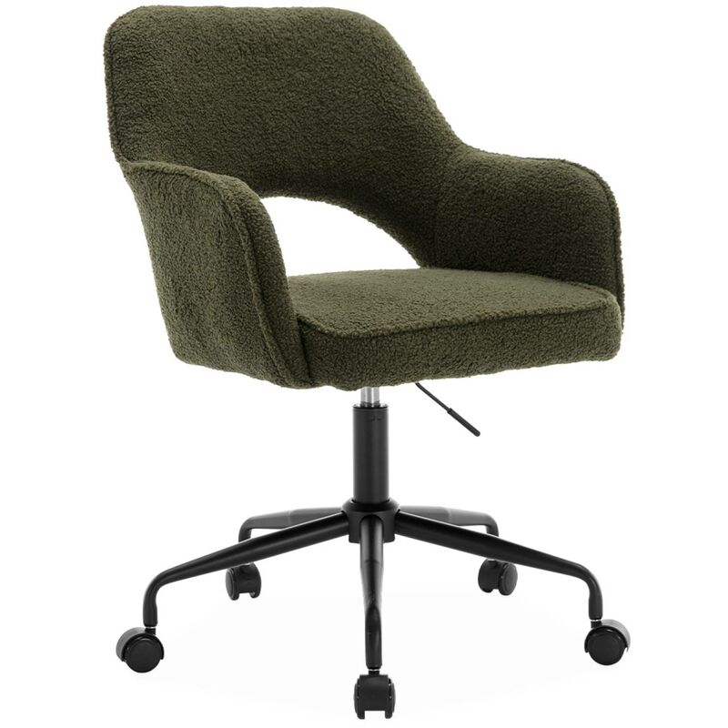 Sweeek - Chaise de bureau à roulettes bouclettes kaki foncé. Jim. l 60 x p 62 x h 89 / 99cm.