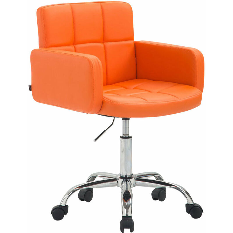 Chaise de bureau à roulettes avec dossier et accoudoirs en synthétique orange - or