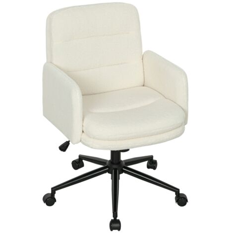 Chaise de bureau à roulettes avec housse en tissu,accoudoir,5 roues,pivot,blanc crème