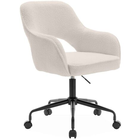 Chaise de bureau à roulettes bouclettes blanche. Jim. L 60 x P 62 x H 89 / 99cm.