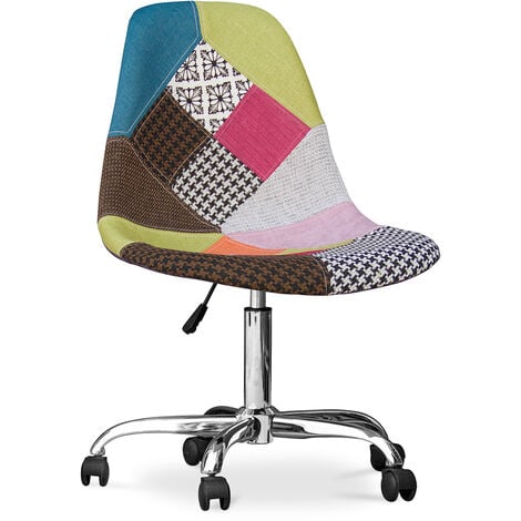 Chaise de Bureau à roulettes - Chaise de Bureau - Tapissée en Patchwork - Simona Multicolore - Acier, PP, Tissu, Nylon - Multicolore