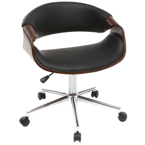 Chaise de bureau à roulettes design noir bois foncé noyer et acier chromé ARAMIS