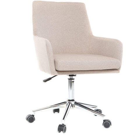 Chaise de bureau à roulettes en tissu beige et acier chromé SHANA