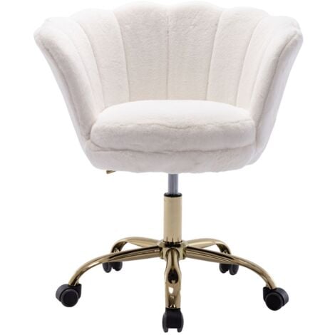 Chaise de Bureau à Roulettes Réglable en Hauteur Fauteuil de Bureau pour Salon et Chambre, Fausse Fourrure, Blanc