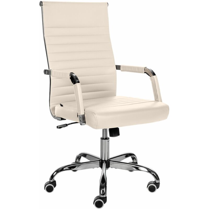 CLP Chaise de bureau Amadora avec hauteur réglable et Pied en métal , Crème/Similicuir