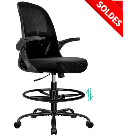 DAYNEE Chaise de Bureau Assise Haute, 64L x 60l x 104-124H cm, Repos-pied Réglable, Vérin à gaz Niveau 3, Fauteuil de Bureau Support Lombaire Ajustables, Accoudoirs Rabattables, Pivotant 360° Charge 150KG