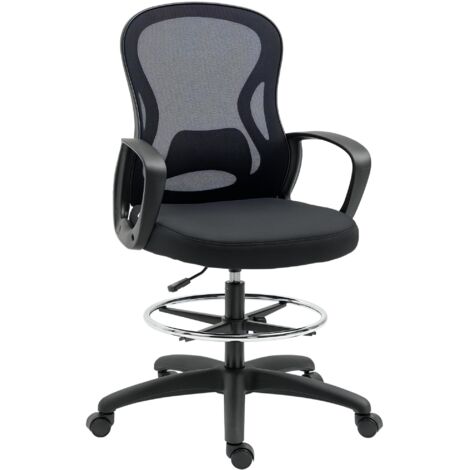 Chaise de bureau assise haute fauteuil de bureau en maille hauteur réglable pivotant avec repose-pied noir