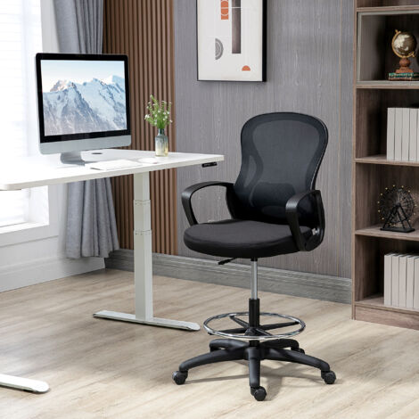 Chaise de bureau assise haute fauteuil de bureau en maille hauteur réglable pivotant avec repose-pied noir
