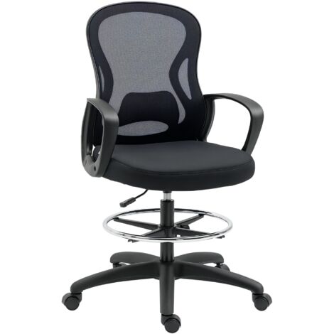 Chaise de bureau assise haute fauteuil de bureau en maille hauteur réglable pivotant avec repose-pied noir