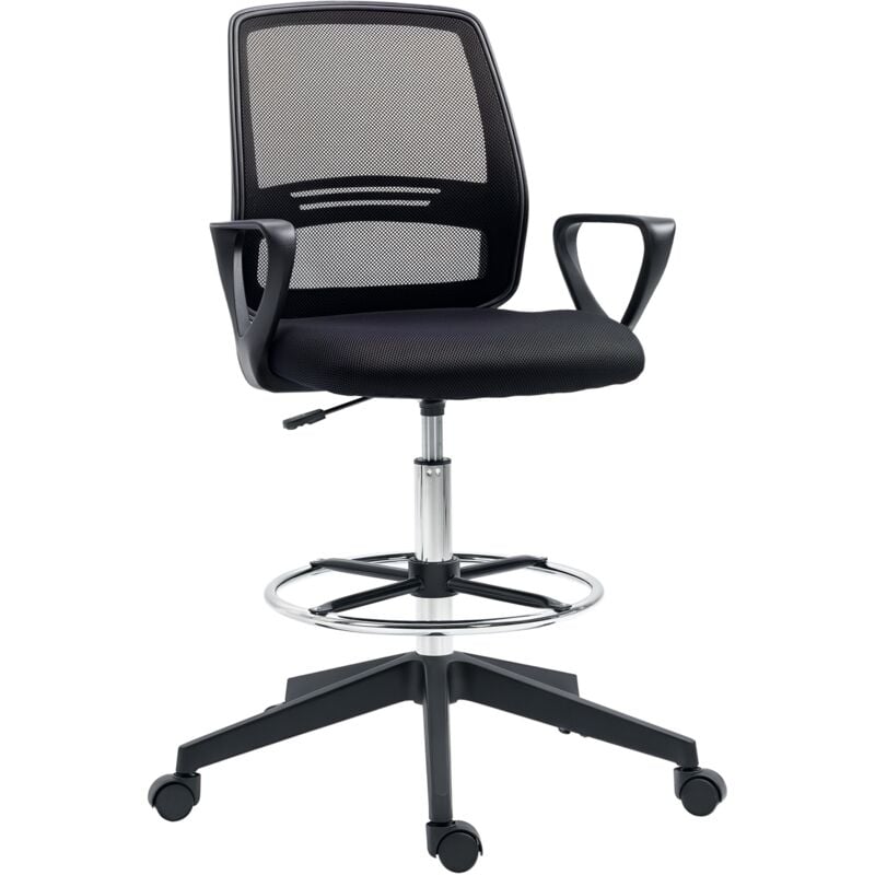 Chaise de bureau assise haute réglable dim. 59L x 60l x 102-126H cm pivotant 360° tissu maille respirante noir