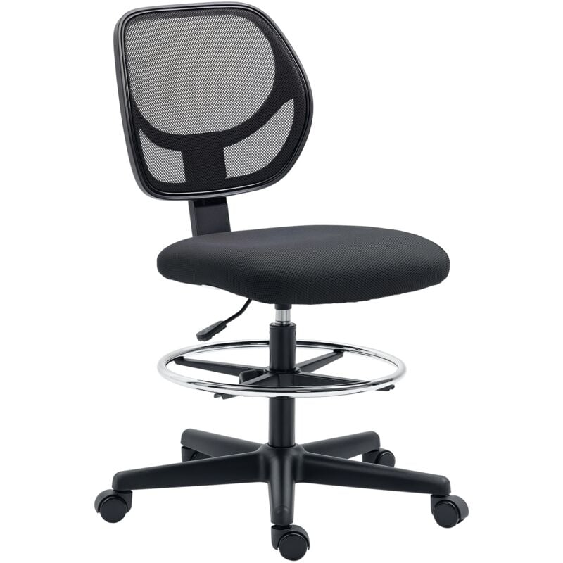 Chaise de bureau assise haute réglable dim. 59L x 61l x 93-113H cm pivotant 360° tissu maille respirante noir