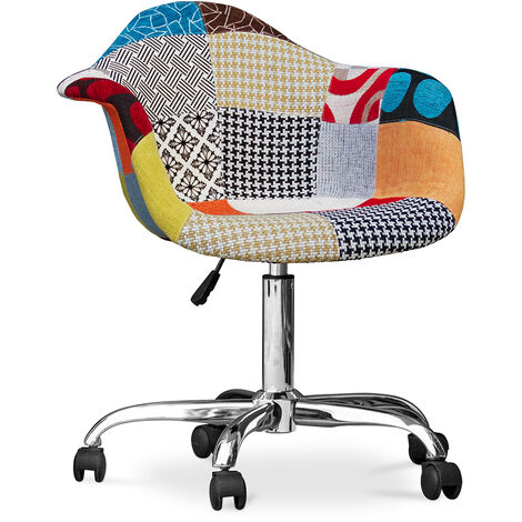 Chaise de bureau avec accoudoirs - Chaise de bureau à roulettes - Tapissée en patchwork - Patty Multicolore