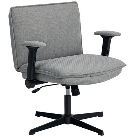 Chaise de bureau avec accoudoirs rabattables,large chaise de bureau en lin,hauteur réglable,base en acier,gris