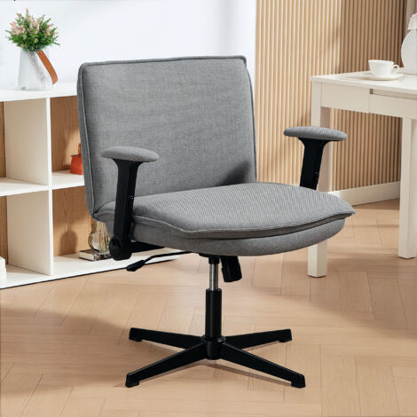 Chaise de bureau avec accoudoirs relevables. chaise de bureau large aspect lin. réglable en hauteur. piètement en acier. grise