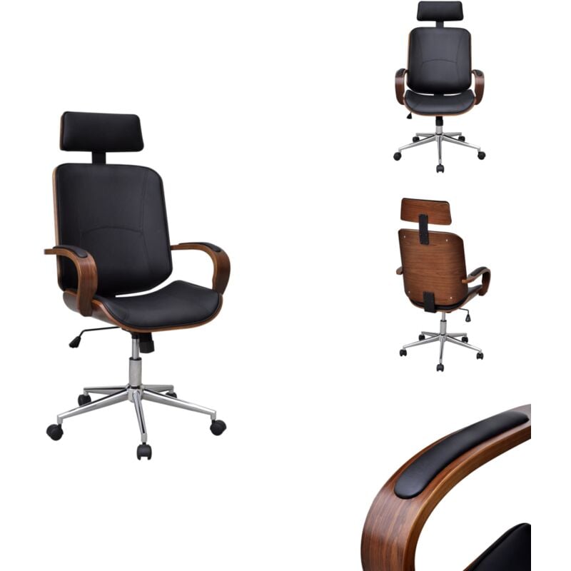 Chaise de bureau avec appuie-tête Bois cintré Similicuir - Chaise De Bureau - Chaise Ergonomique - Chaise Moderne - Chaise Cuir Synthétique - Chaise