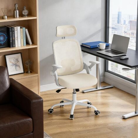 Chaise de bureau avec appuie-tête réglable, beige