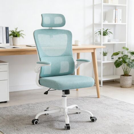 Chaise de bureau, avec embase métallique, dossier réglable, ergonomique, bleue