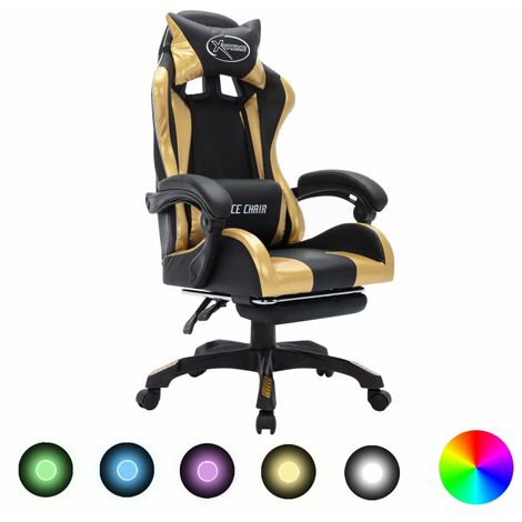 Chaise de bureau avec LED RVB - Siège Gaming - Fauteuil design Doré et noir Similicuir Chic-175653
