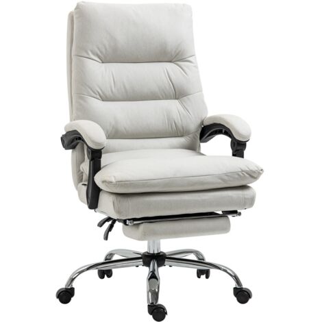 Chaise de Bureau avec Massage Dossier Inclinable 135° Réglable en Hauteur 120kg Simili Cuir Blanc Crème 65x72x109-117cm