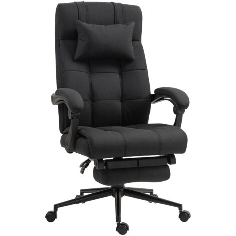 Chaise de bureau avec repose-pieds, chaise de bureau pivotante avec appui-tête, noire
