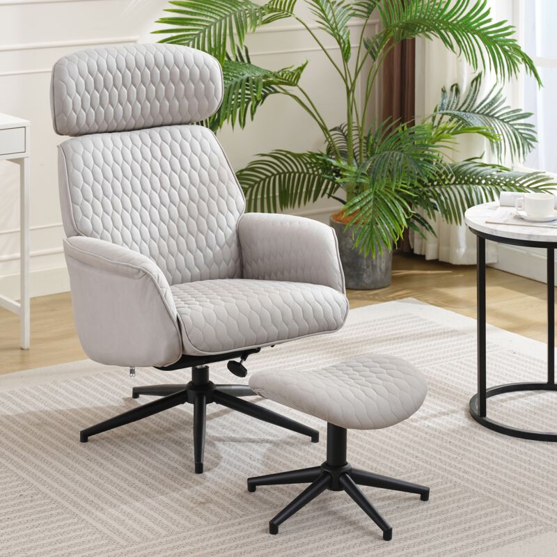 Chaise de bureau avec repose-pieds, Fauteuil de Bureau en Tissu, 360°Tabouret pivotant et réglable en hauteur, Chaise de Bureau - 114x48x53cm - Gris