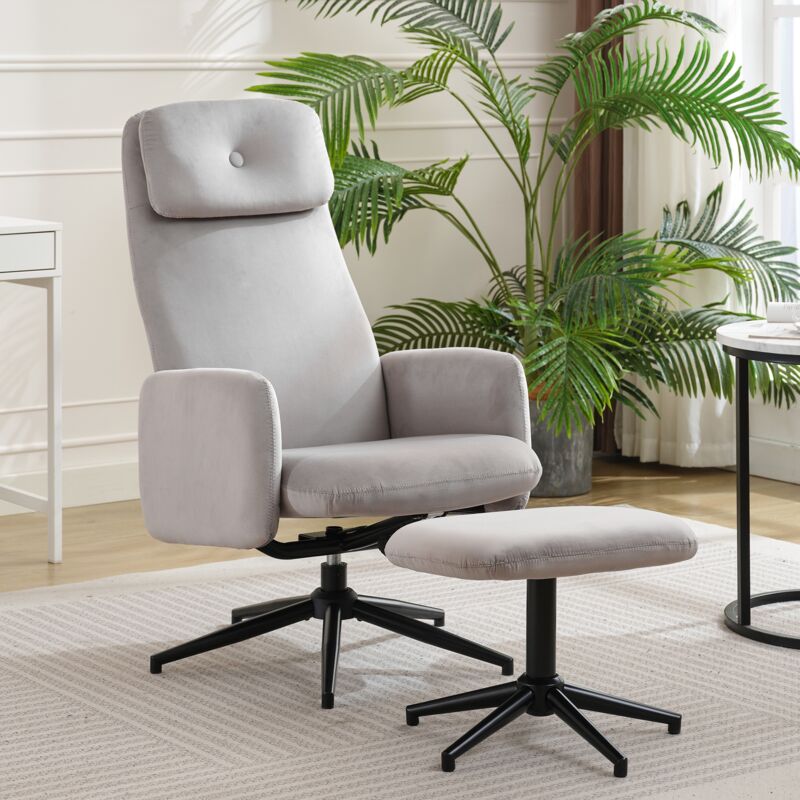 Chaise de bureau avec repose-pieds, Fauteuil de Bureau en velours, 360°Tabouret pivotant et réglable en hauteur, Chaise de Bureau - 114x48x53cm - Gris