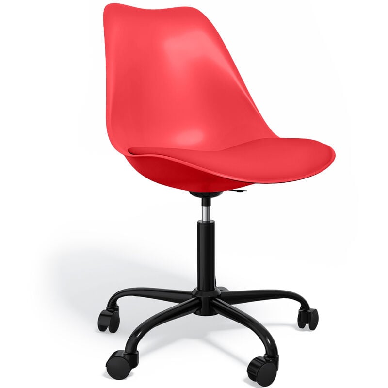 Privatefloor - Chaise de bureau avec roulettes - Chaise de bureau pivotante - Structure noire Tulip Rouge