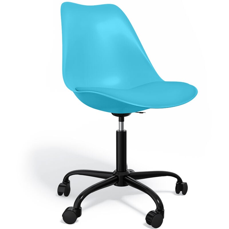 Privatefloor - Chaise de bureau avec roulettes - Chaise de bureau pivotante - Structure noire Tulip Bleu clair
